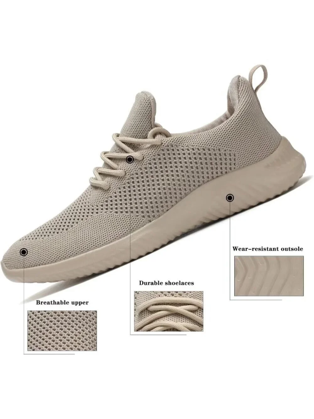 Men's Khaki Slip on Walking Shoes Ultra Light Breathable Non Slip Running Shoes